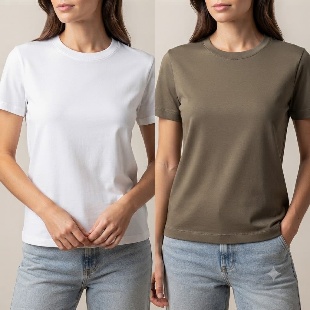 Kit 2 Camisetas Femininas Básicas Lisas Algodão Confortável Manga Curta Casual