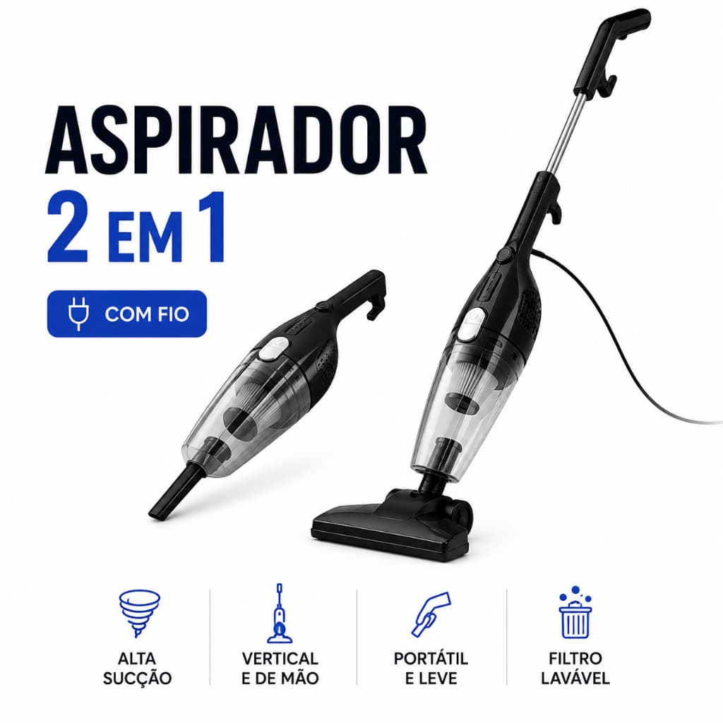 Aspirador de Pó Vertical 2 em 1 Com Fio Portátil Alta Sucção Filtro Lavável 110V/220V