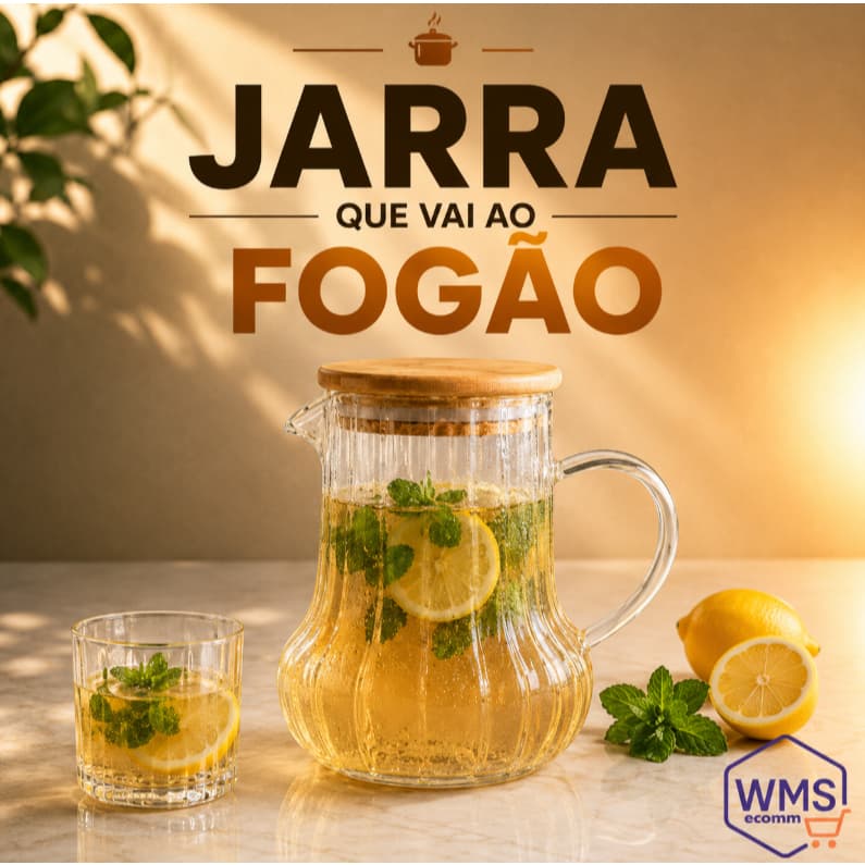 CHALEIRA - JARRA BOROSSILICATO DE VIDRO COM TAMPA DE BAMBU 620 ML  LYOR