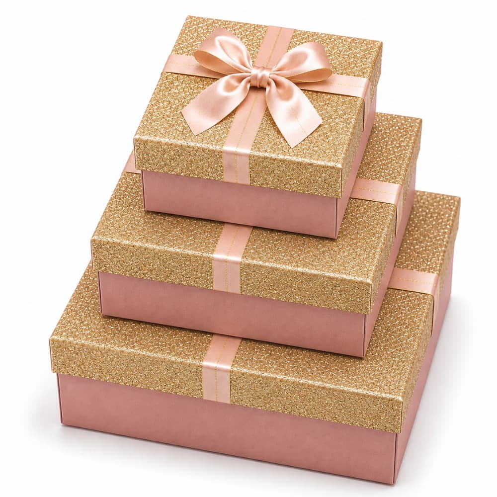 Kit 3 Caixa De Presente Quadrada Com Glitter E Tampa Embalagem Pequena Média Grande Dia Dos Namorados Natal Das Crianças