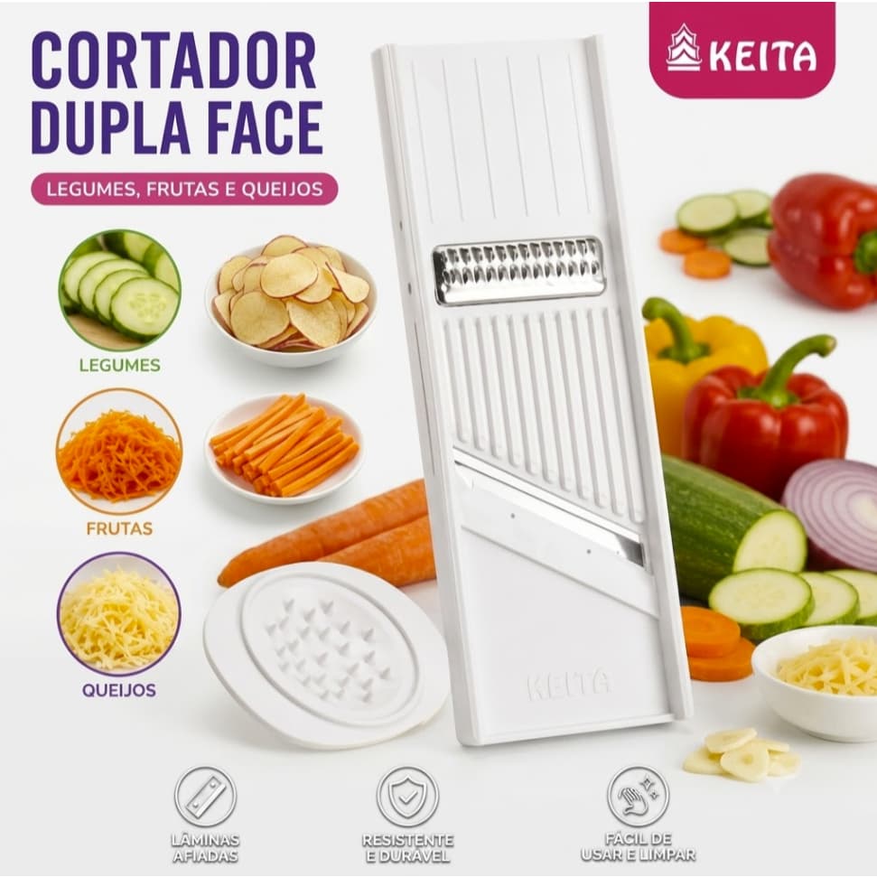 Descascador Ralador 25cm Fatiador De Legumes Queijos Saladas Cocos Boleador Frutas Dupla Face Keita