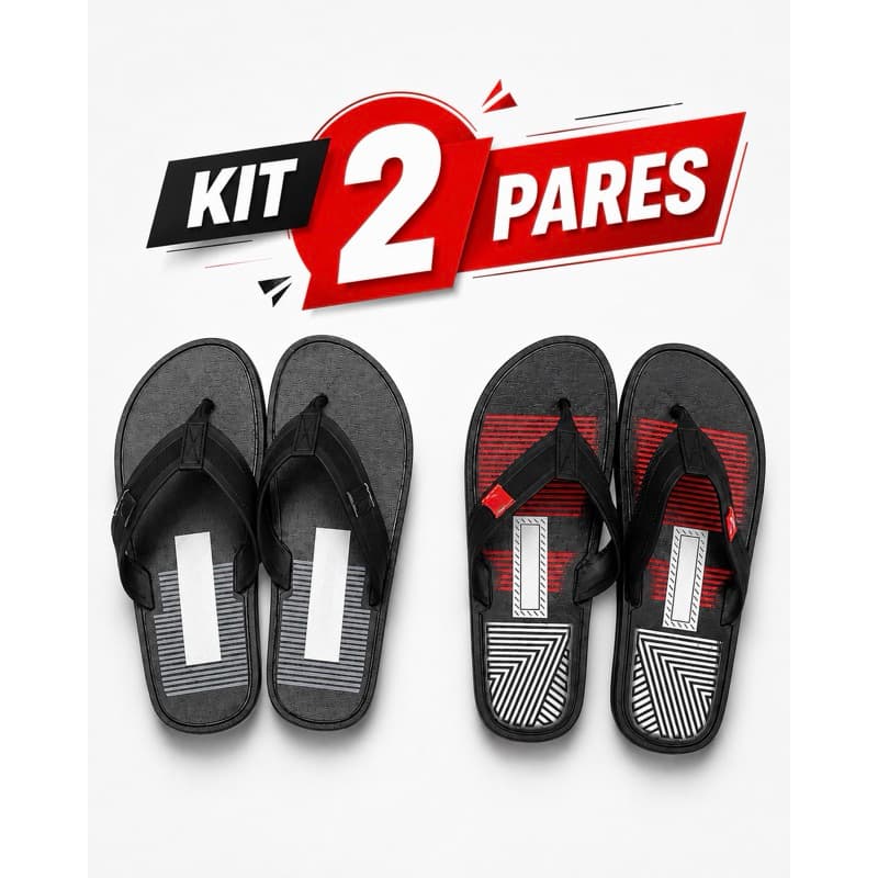 Kit 2 Pares Sandália Masculino Chinelo de Dedo Confortável Borracha Antiderrapante Tiras