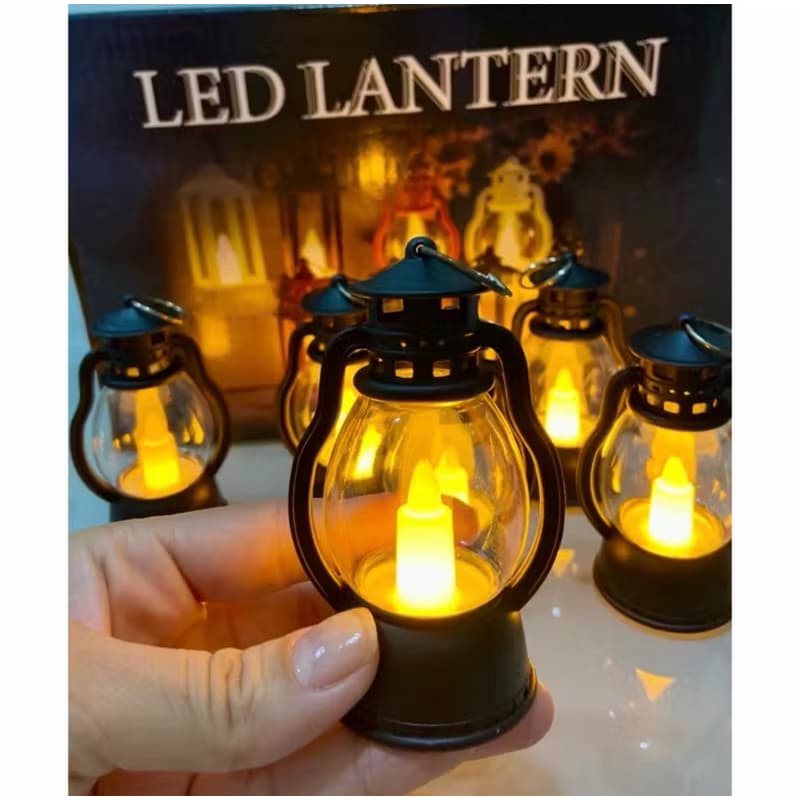 Mini Lampião LED Retrô 9cm Kit 3,6,10,12 Peças–Enfeite Vintage com Luz Efeito Vela para Festa,Decoração,Casamento Evento