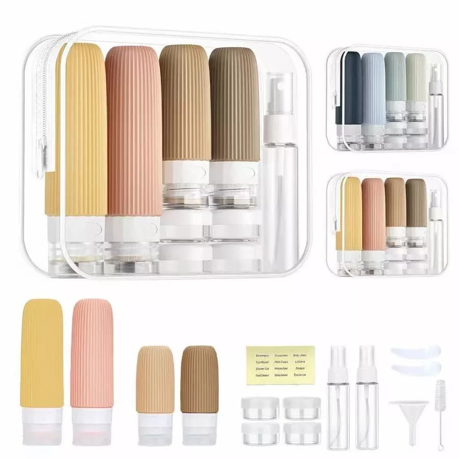 Kit Viagem Premium 15 Peças Necessaire Frascos Porta Shampoo Avião Organizador