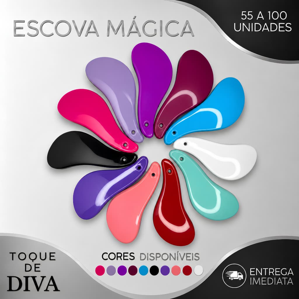 Kit 55 a 100 Escova Mágica Desembaraçadora Antifrizz Antiquebra Sem Dor Pente para Cabelo