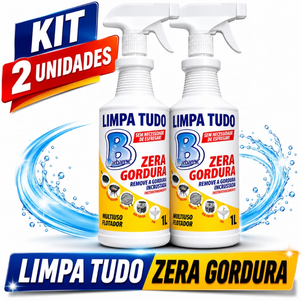 Kit 2 Limpa Tudo Flotador Zera Gordura Barbarex 1L Desengordurante Cozinha Air Fryer Churrasqueira