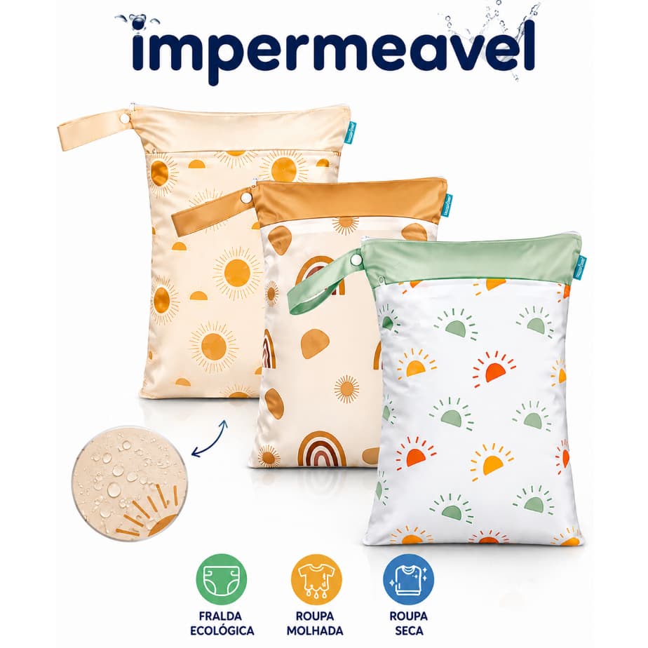 Bolsa de Fraldas Ecológica Roupa Molhada Saco Organizador 30x40cm Tecido Impermeável Bags Multiuso