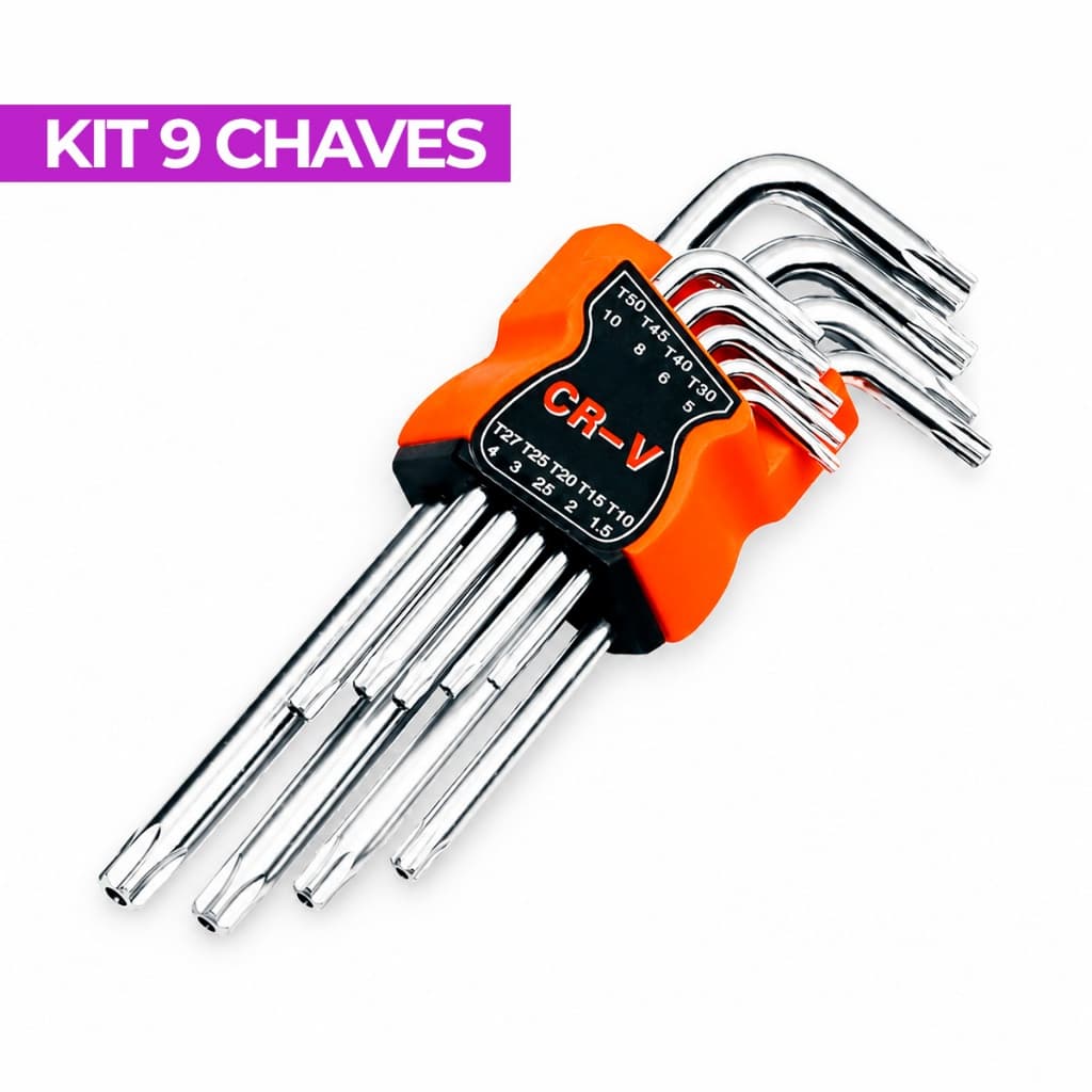 Kit 9 Chaves Torx Allen Longas Profissionais Alta Durabilidade Flor Com Furo