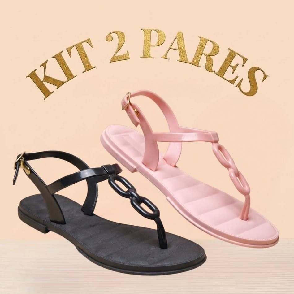Kit 2 Pares Sandália Corrente Injetada Minimalista Elegante Perfeita Verão Carnaval Promoção