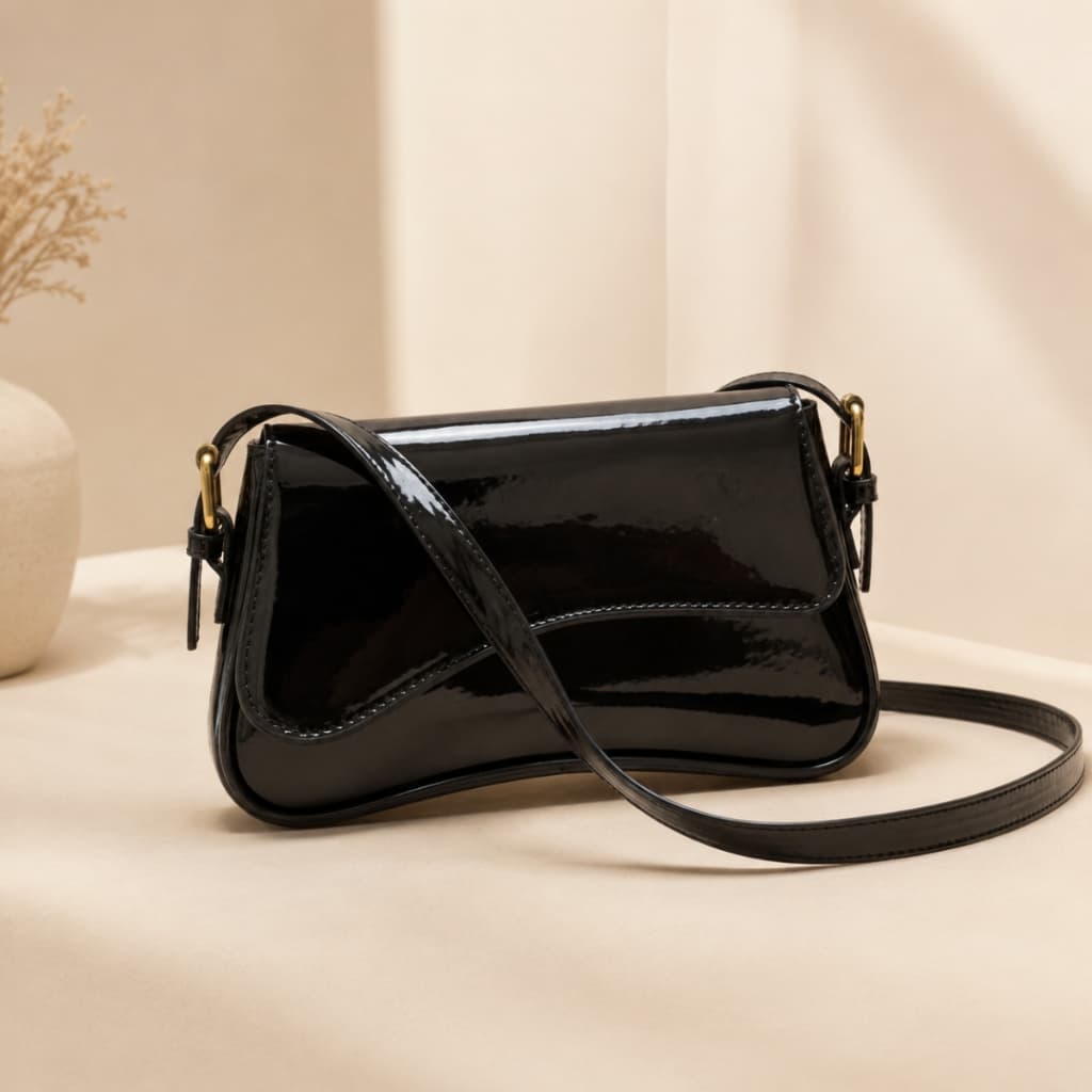 Bolsa Feminina de Verniz Vinho Estilo Ombro e Tiracolo Bolsa Luxo Elegante Moderna Casual