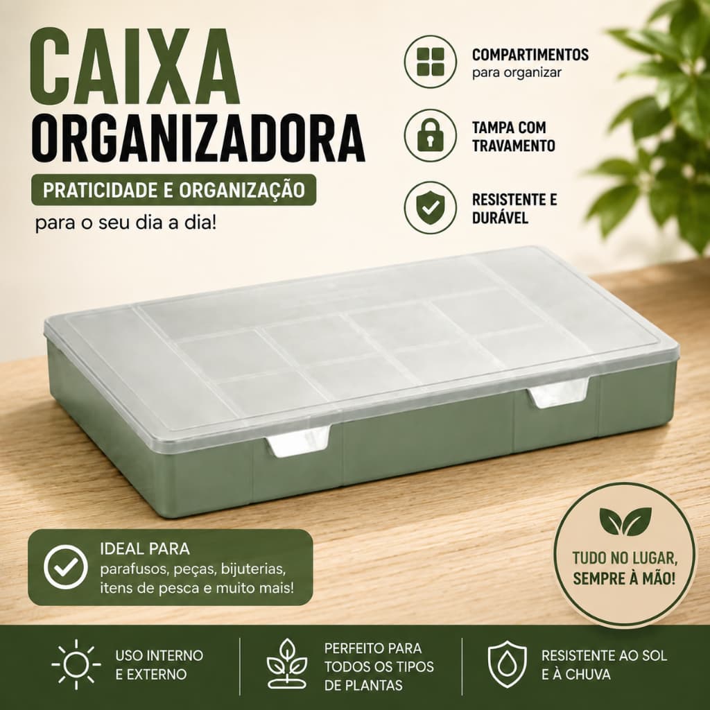 Caixa Organizadora Multiuso Verde com 11 Divisórias e Tampa Porta Parafusos, Bijuterias, Ferramentas, Costura e Pequenos