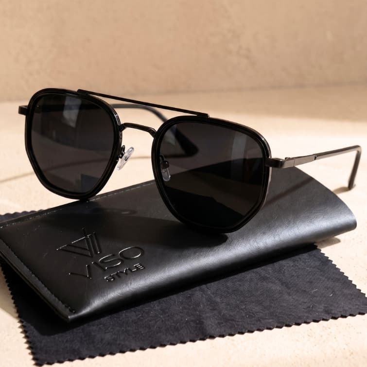 Óculos de Sol Hexagonal Escuro Premium Classico Casual Elegante Fino Preto uv400 Masculino Feminino