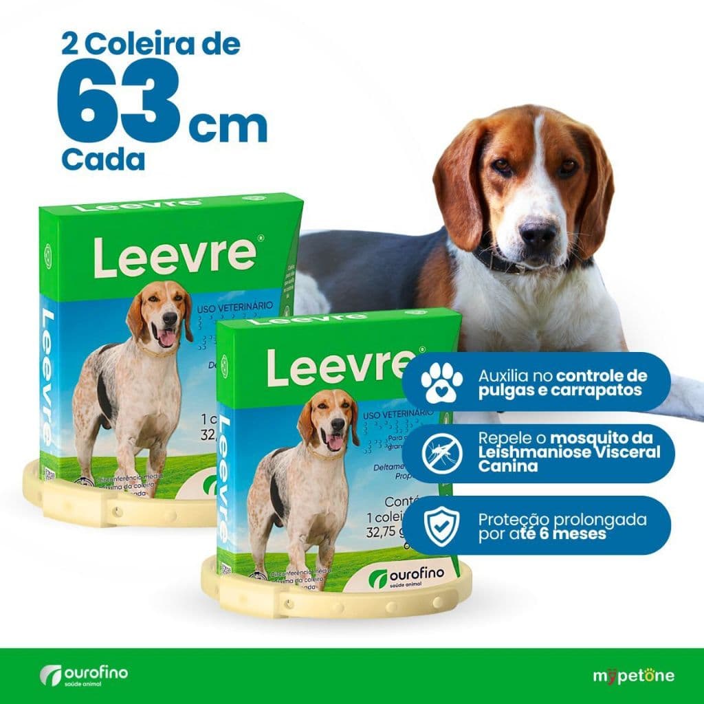 2 Coleira Leevre 63cm Ourofino Antiparasitária Antipulgas para Cães Médio e Grande