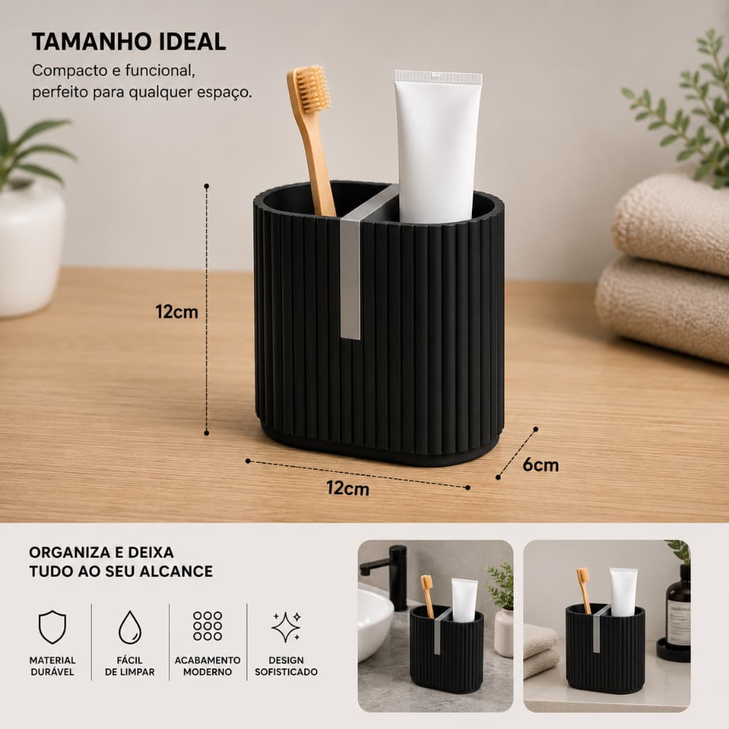 Porta Escovas de Dente Moderno Organizador para Banheiro com Divisória Removível Porta Pasta e Escova
