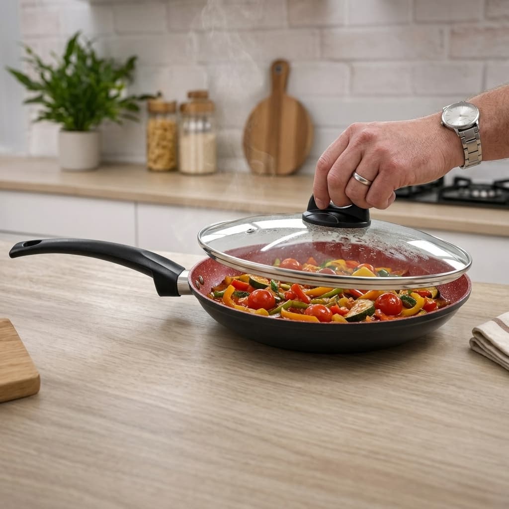 Frigideira Ceramica Antiaderente 28cm Com Tampa Utensilio Cozinha Duravel