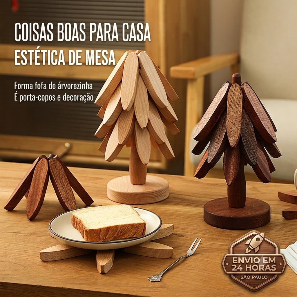 Descanso de Panela Quente Madeira em Formato de Árvore Suporte para Panela de Cozinha Mesa
