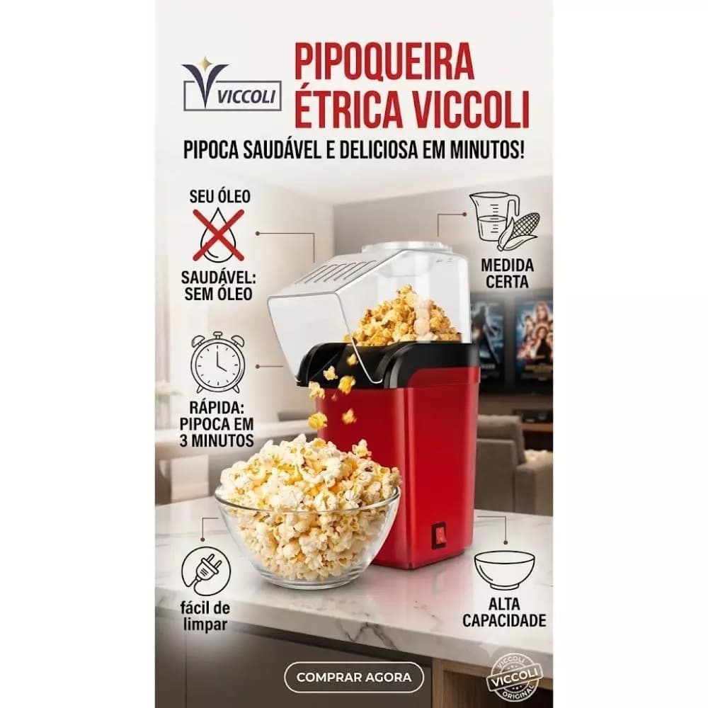 PIPOQUEIRA ELÉTRICA AR QUENTE SEM ÓLEO PIPOCA SAUDÁVEL