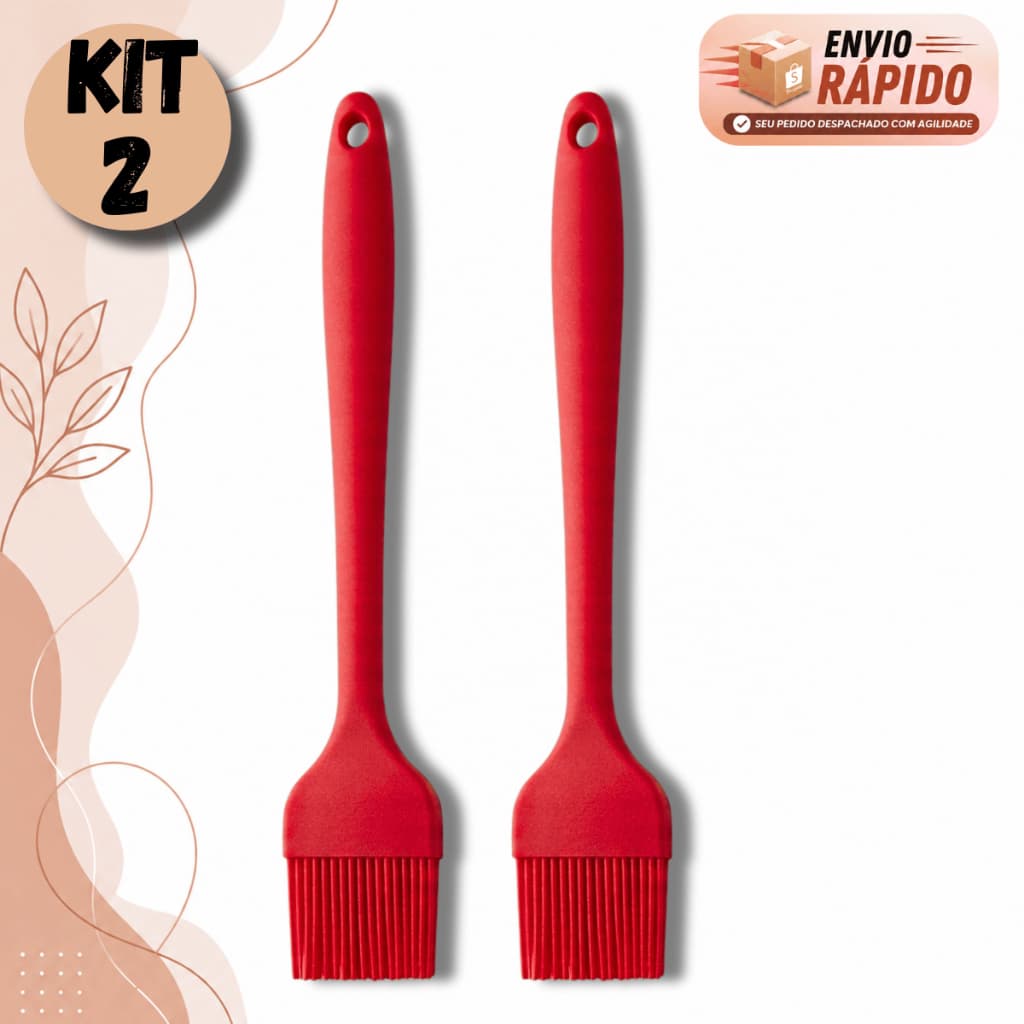 Kit Pincel De Silicone Cozinha Culinária Untar Panela Forma Antiaderente Resistente 26cm Vermelho