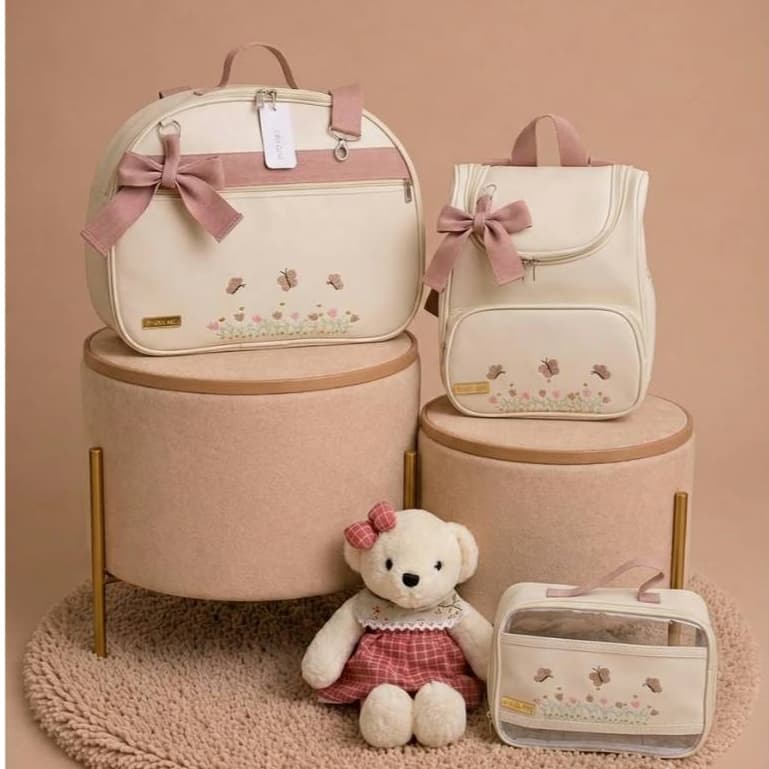 Kit de Bolsas Maternidade Mala, Mochila Multifuncional e necessaire transparente | Tema Jardim Térmica e Impermeável