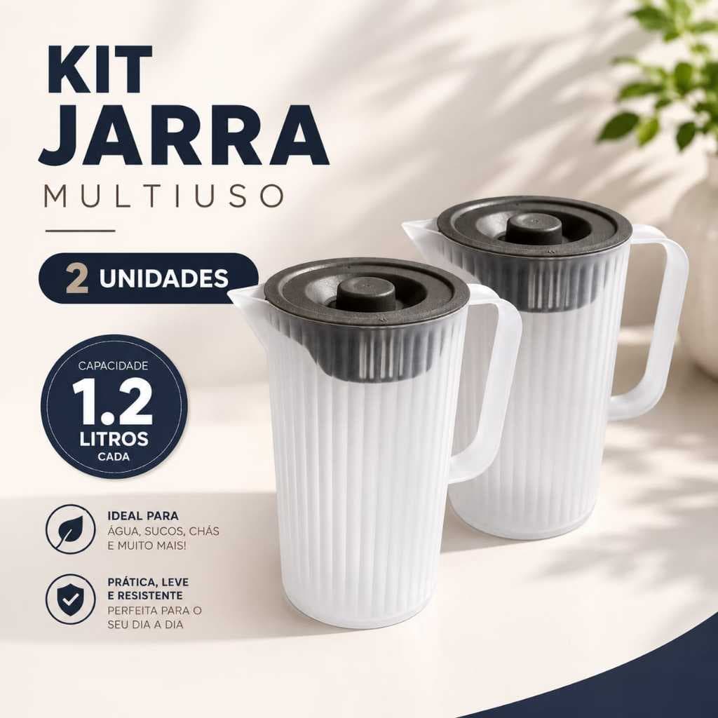 kit Com 2 Jarras Termicas Caneladas Para Suco Chas Agua Tampa Cinza Otima Vedação Jarras  1,2 Litros