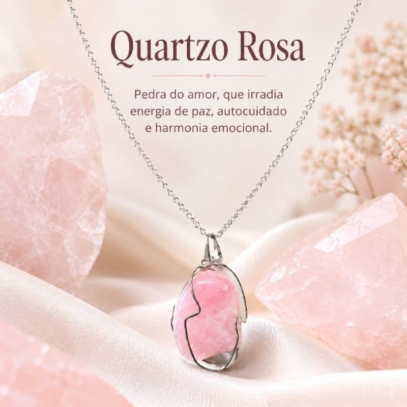 Colar de Quartzo Rosa, Pedra Polida, Pedras Natrurais, Trabalhada, Corrente de Aço Inox