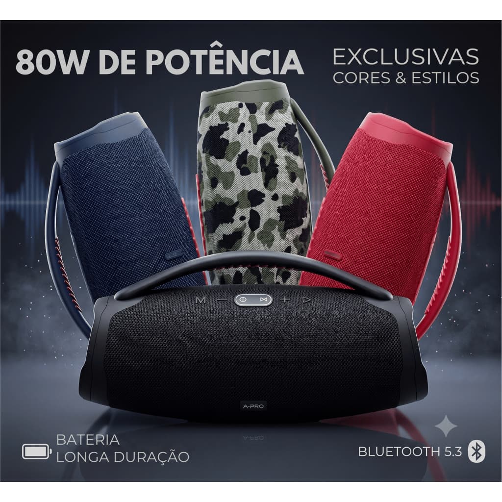 Caixa de Som Bluetooth Boombox 3 80W – Som Potente, Bluetooth 5.1 e Design Portátil