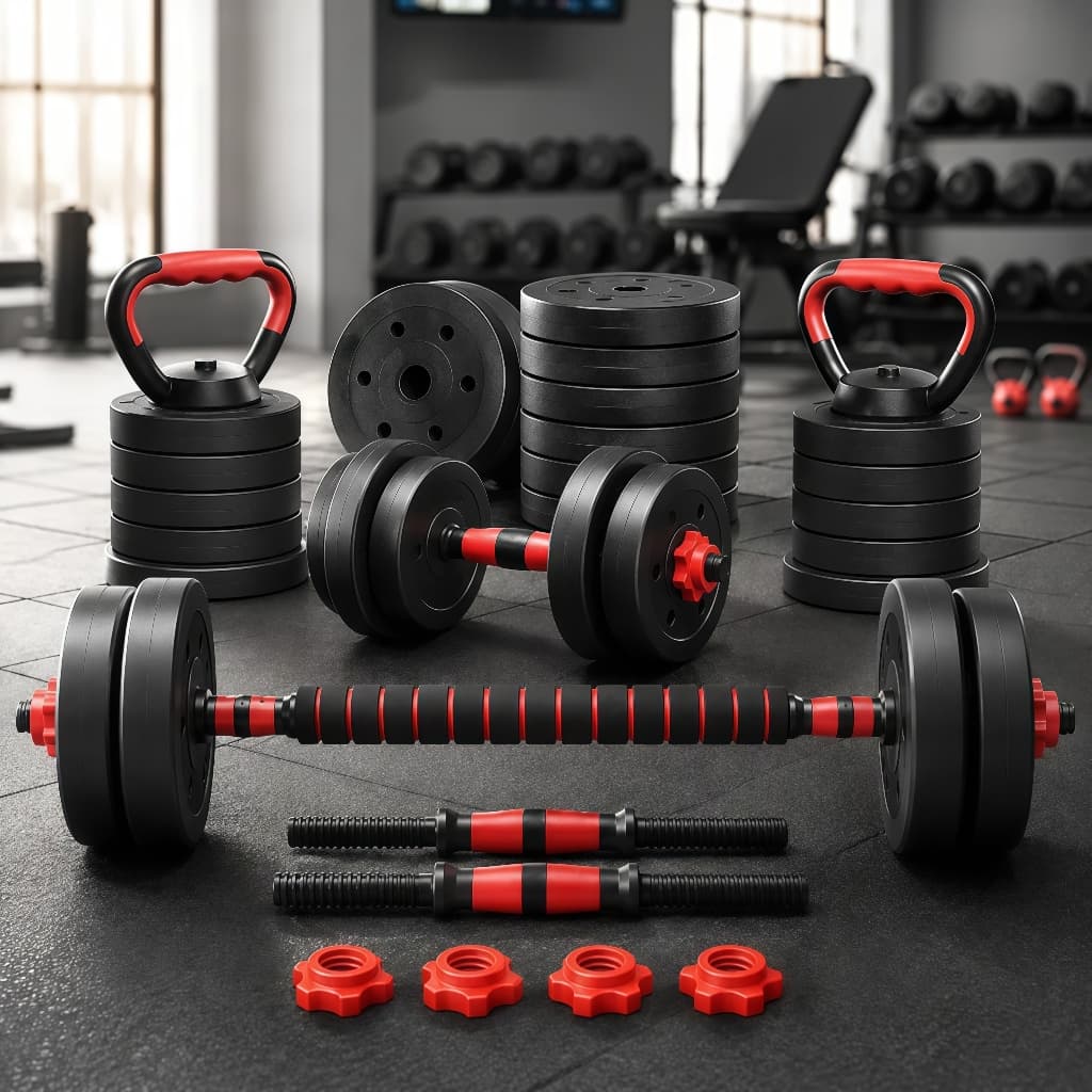 Dumbbell Kit Kettlebell Bar 6 in 1 15KG Weight Bodybuilding Home Workout