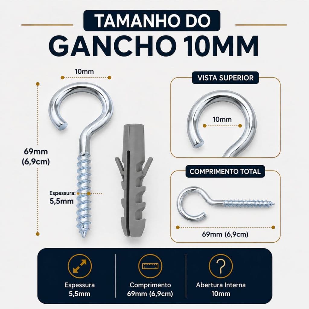 Kit Pitão e Bucha com Anel 10MM Kit 25 50 100 Gancho Fechado Kit Pitao Zincado com Bucha Fixação