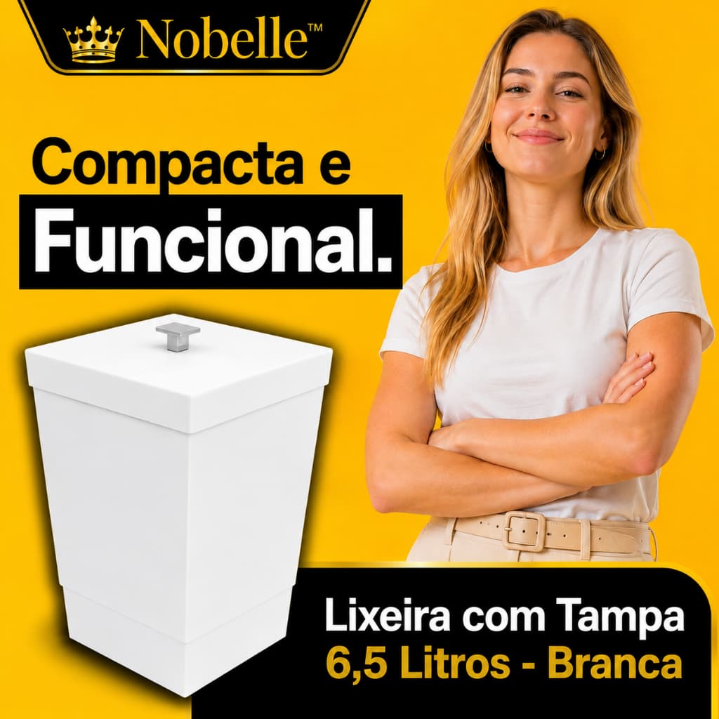 Lixeira com Tampa 6,5 Litros Branca | Haste Interna | Lixeira para Banheiro Quarto Escritório Cozinha | Haste Interna