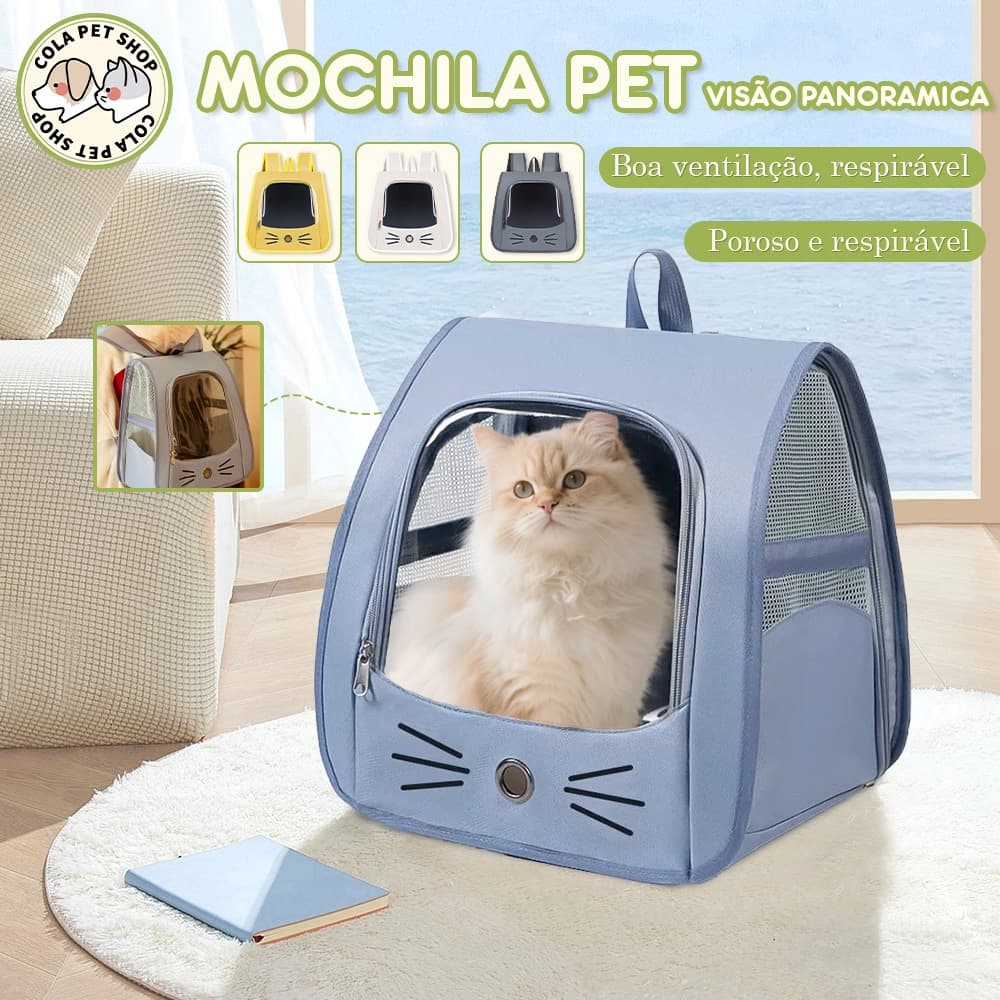Mochila de Transporte Pet Respirável para Gatos e Cães Pequenos com Janela Transparente Dobrável