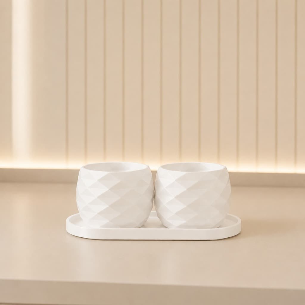 Kit Decorativo 3D com 2 Mini Vasos e Bandeja  Decoração Moderna para Casa e Escritório