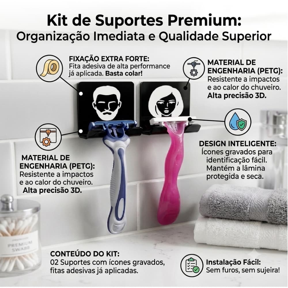 Suporte Oganizador Premium Lâminas de Barbear Prestobarba Barbeador de Parede com Fita Adesiva