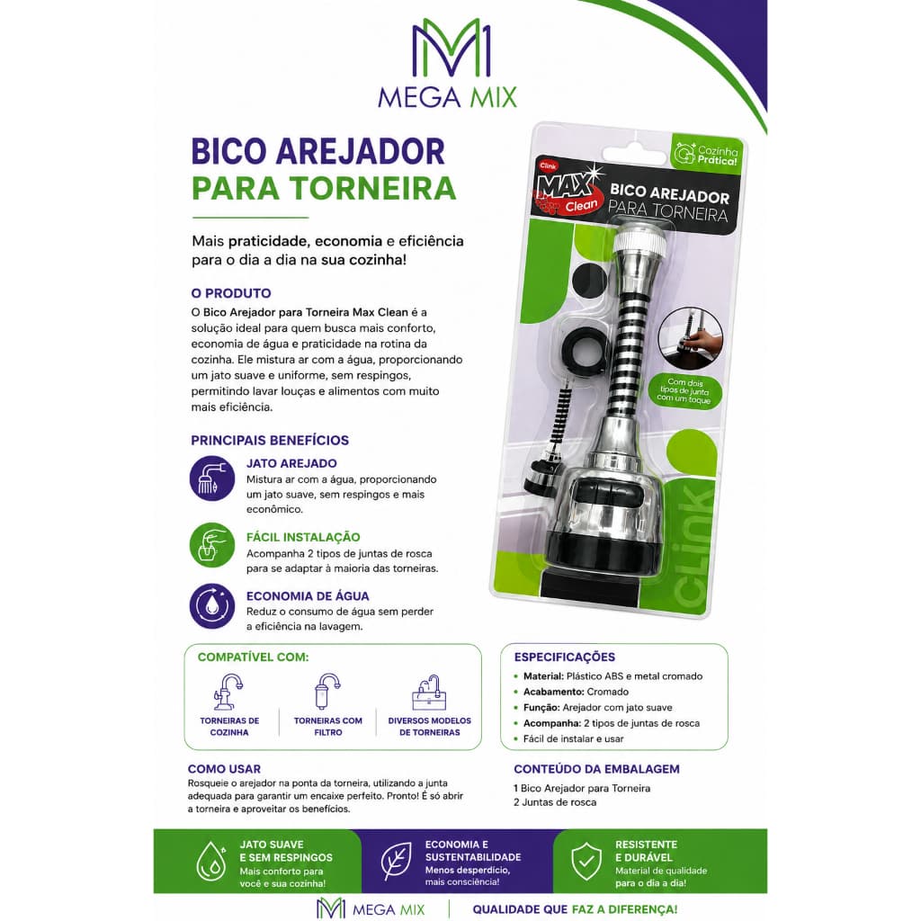 Extensor de torneira clink ajustavel de inox