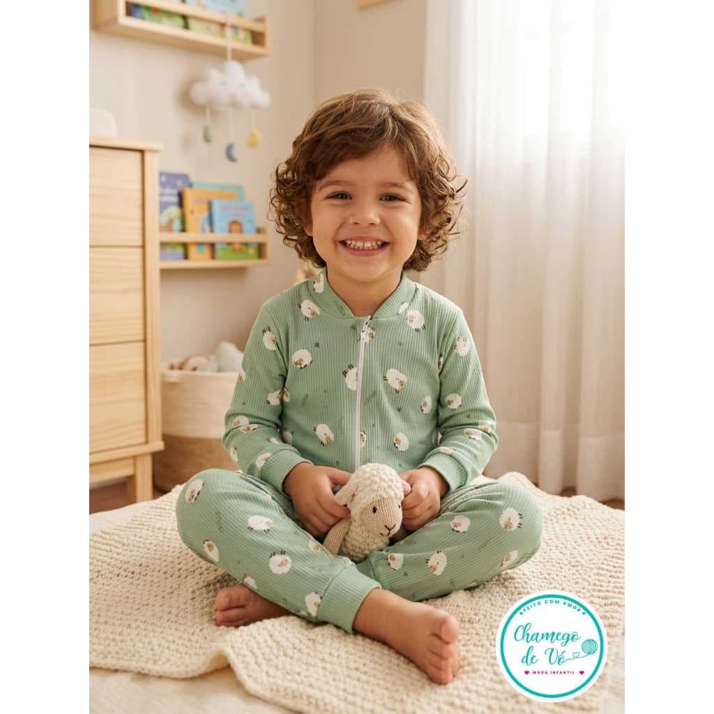 Macacão Longo com Zíper Pijama infantil de 1 a 8 anos Tamanhos grandes