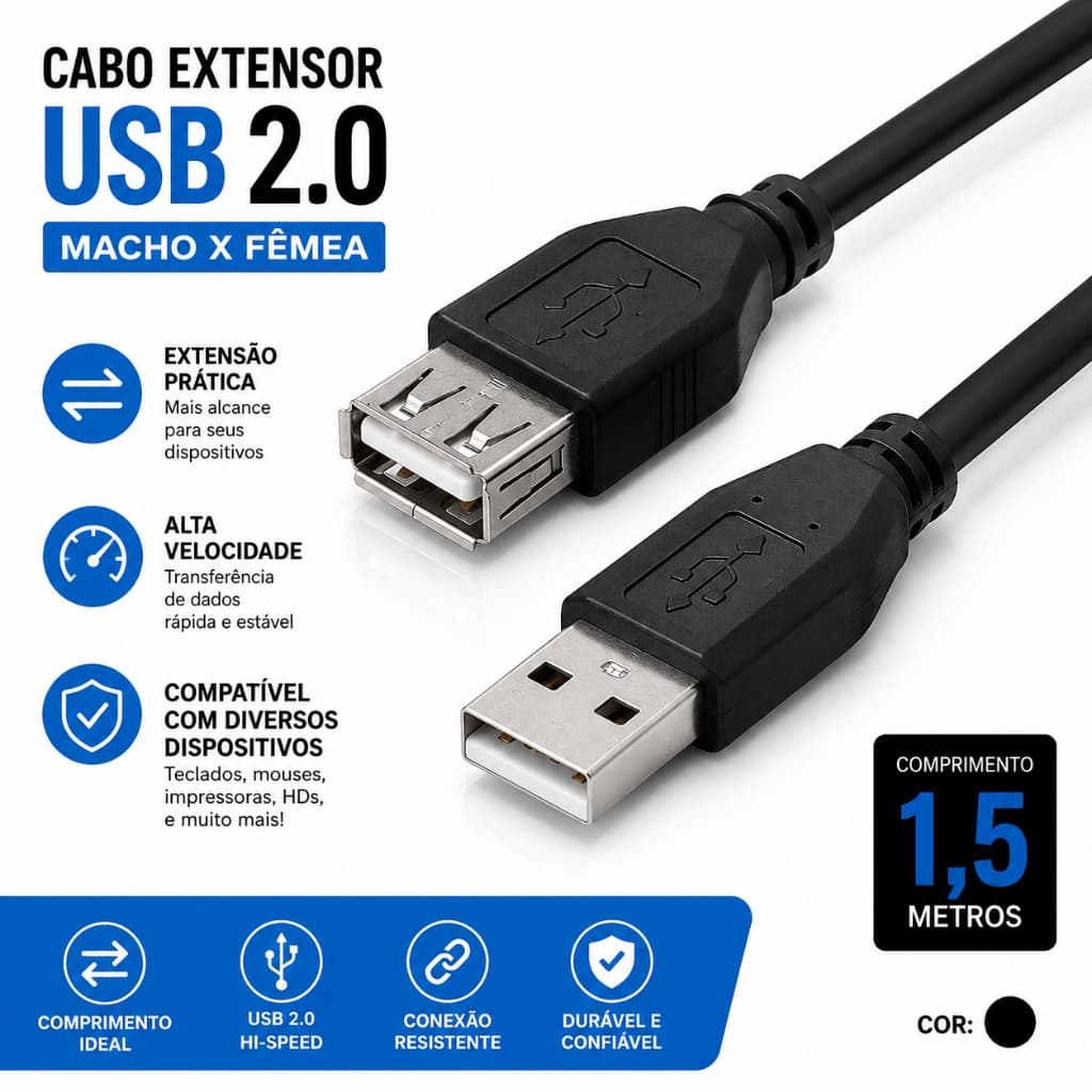 CABO USB MACHO + USB FEMEA LELONG LE803