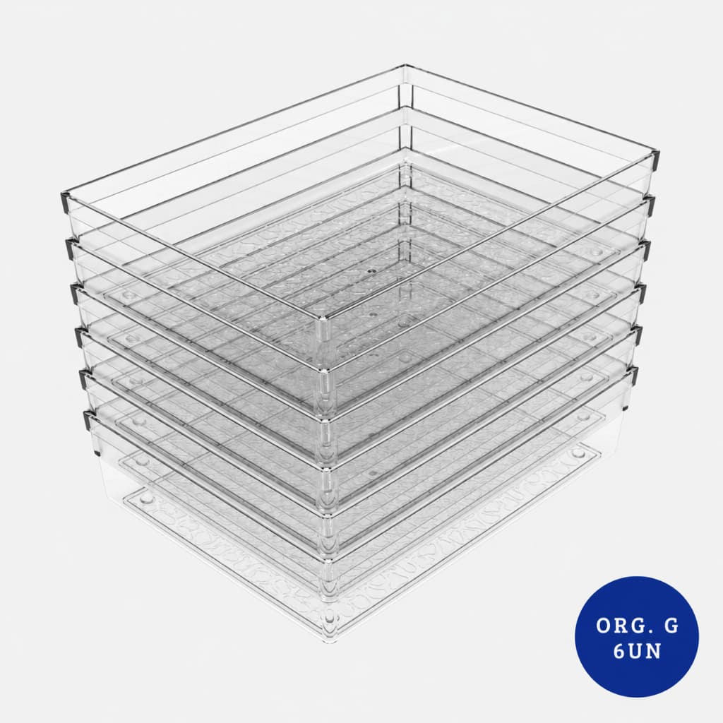 Kit com 6 Organizadores de Acrilico Modular Multiuso Grande Gaveta Geladeira Armario Banheiro Maquiagens