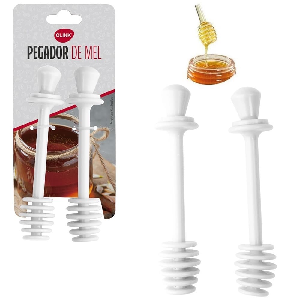 Pegador de mel de plastico com 2 pecas 13cm branco na cartela