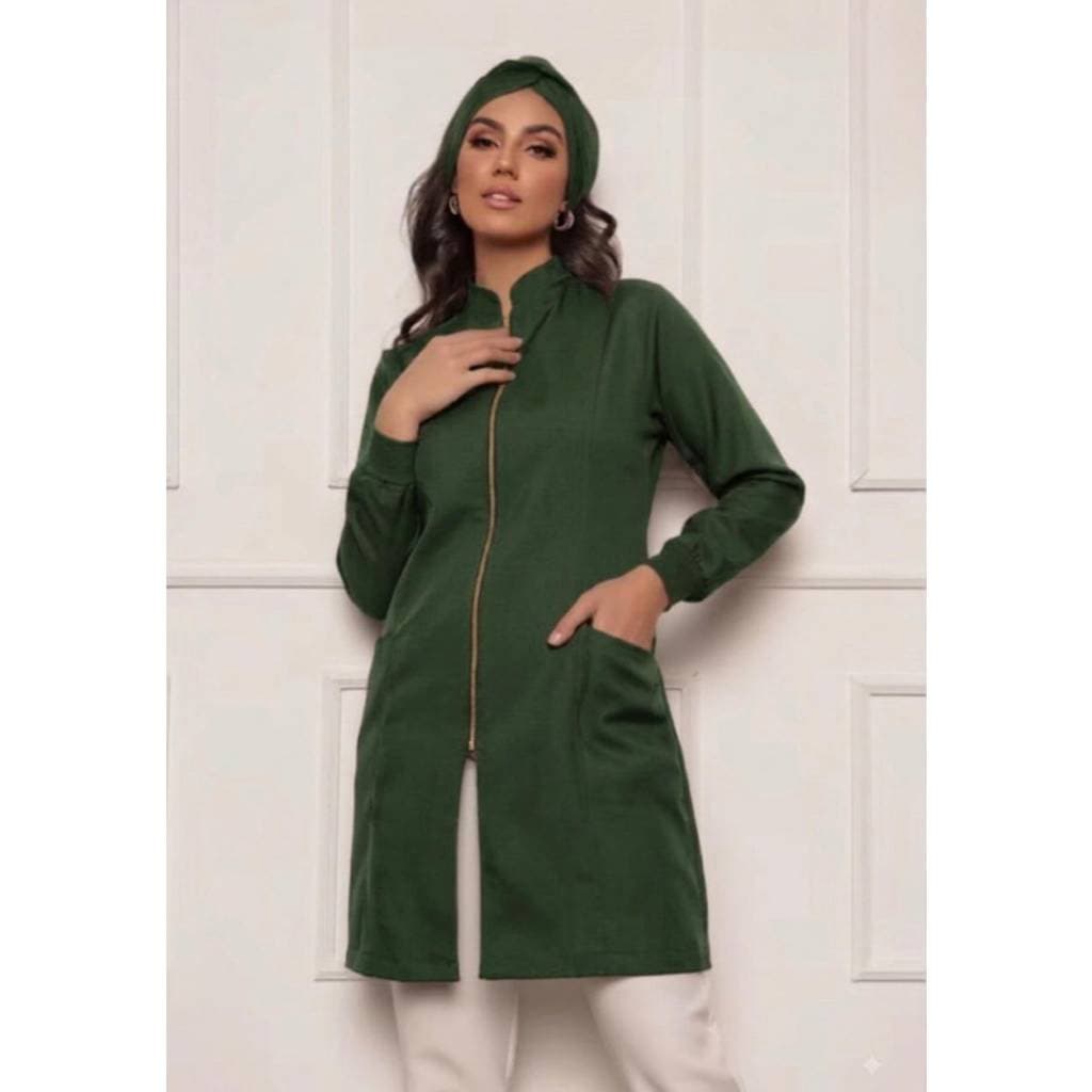 Jaleco Feminino com Zíper Nice + Turbante Verde Musgo Gardenia Jalecos