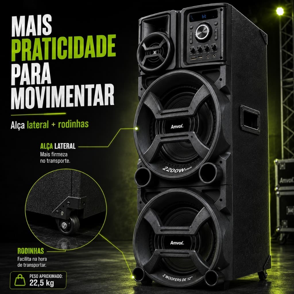 Caixa de Som Amvox ACA 2201 Pesadão II 2200W RMS Bluetooth Bivolt