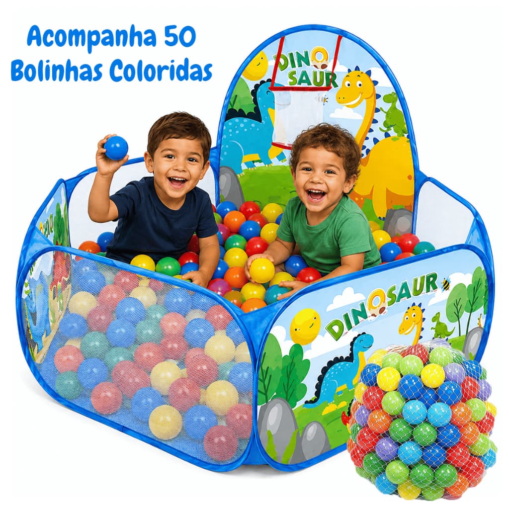 Piscina de Bolinhas Infantil Cercadinho com 50 Bolinhas Desmontável Cesto Basquete