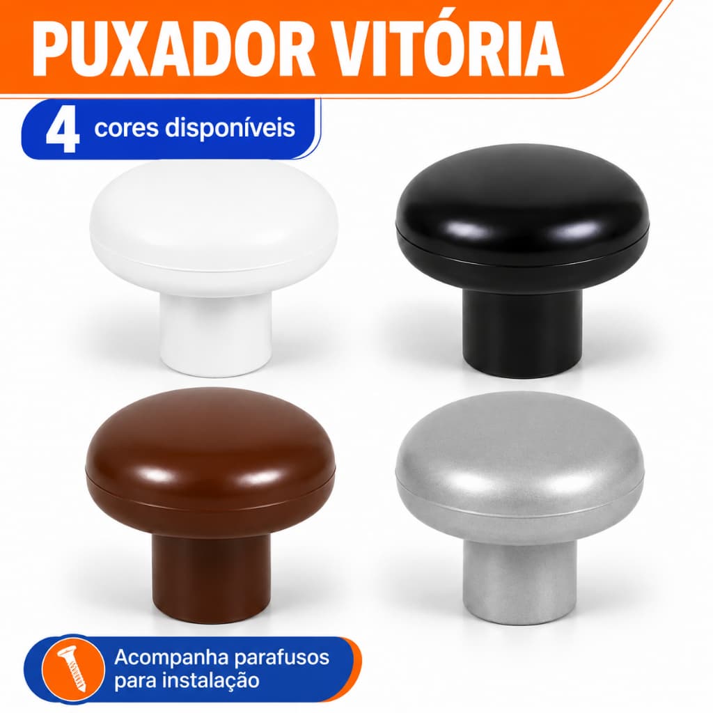 Kit Puxadores Vitória Móveis Armários Gabinetes Plástico Com Parafusos
