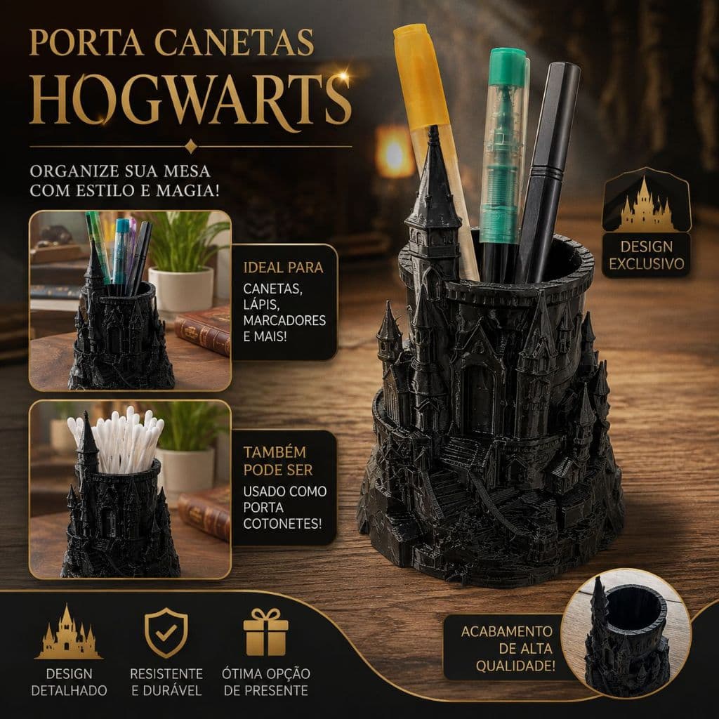 Porta Canetas Hogwarts Castelo Mágico Organizador de Mesa Porta Lápis Porta Cotonetes Decoração Geek Harry Potter 3D