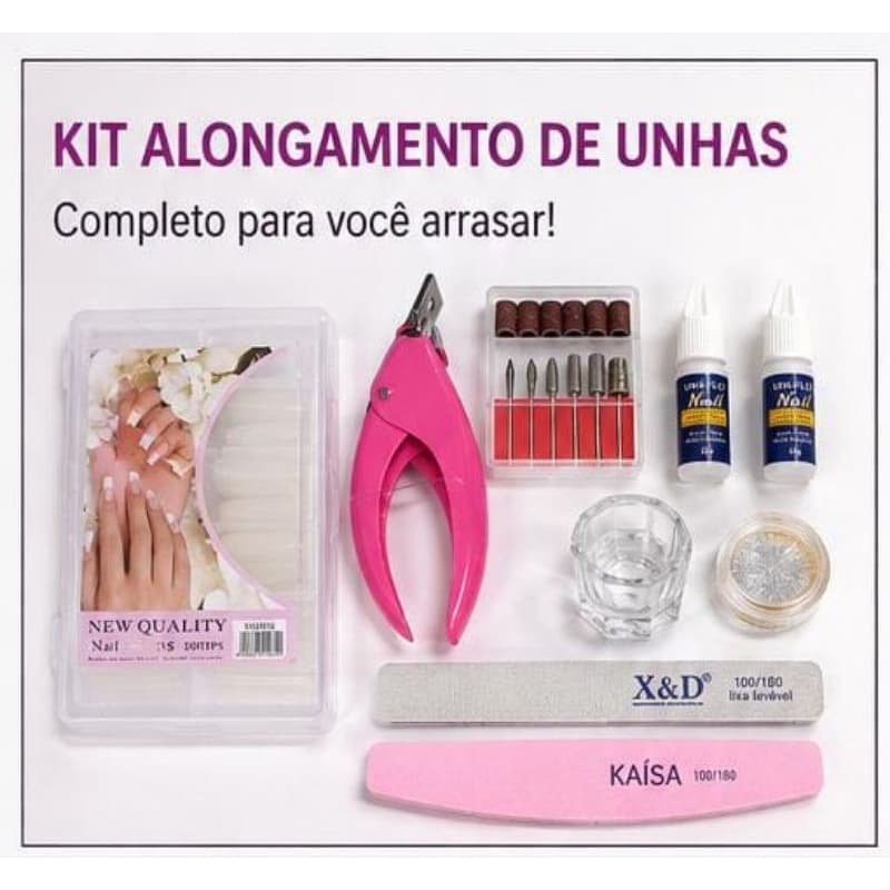 Kit Completo para Alongamento de Unhas Tips Manicure Profissional Cortador Lixas Brocas Acessórios