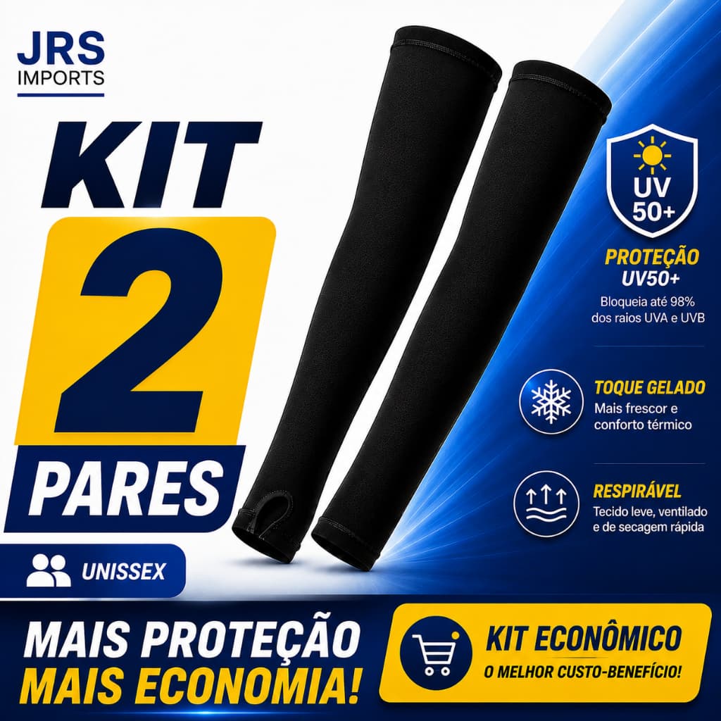 Kit 2 Pares Manguito UV50+ Proteção Solar Unissex Toque Gelado Respirável Corrida Moto Bike Pesca Trilha Proteção Total