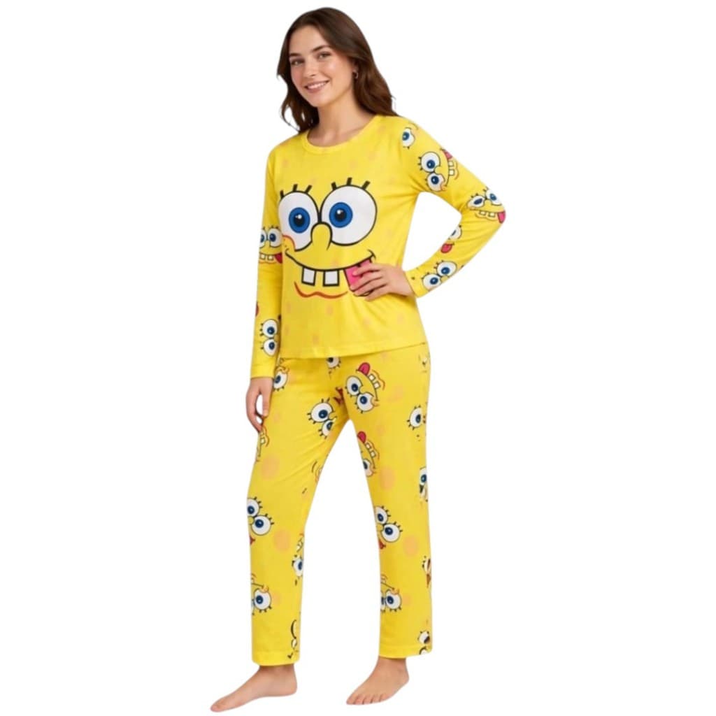 Pijama bob esponja de inverno calça e manga longa para dormir personagens luxo