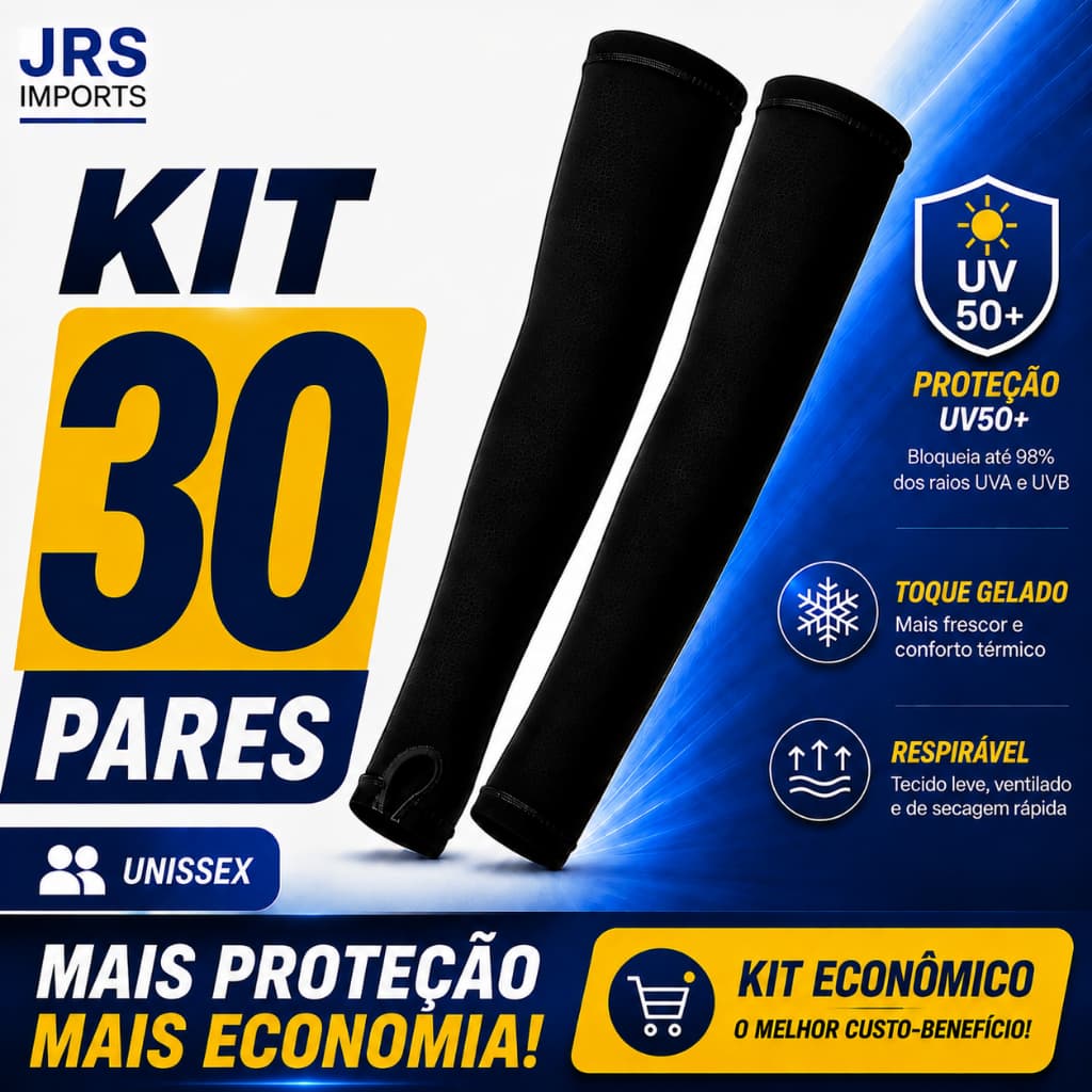 Kit 30 Pares Manguito UV50+ Proteção Solar Unissex Toque Gelado Respirável Corrida Moto Bike Pesca Trilha Proteção Total