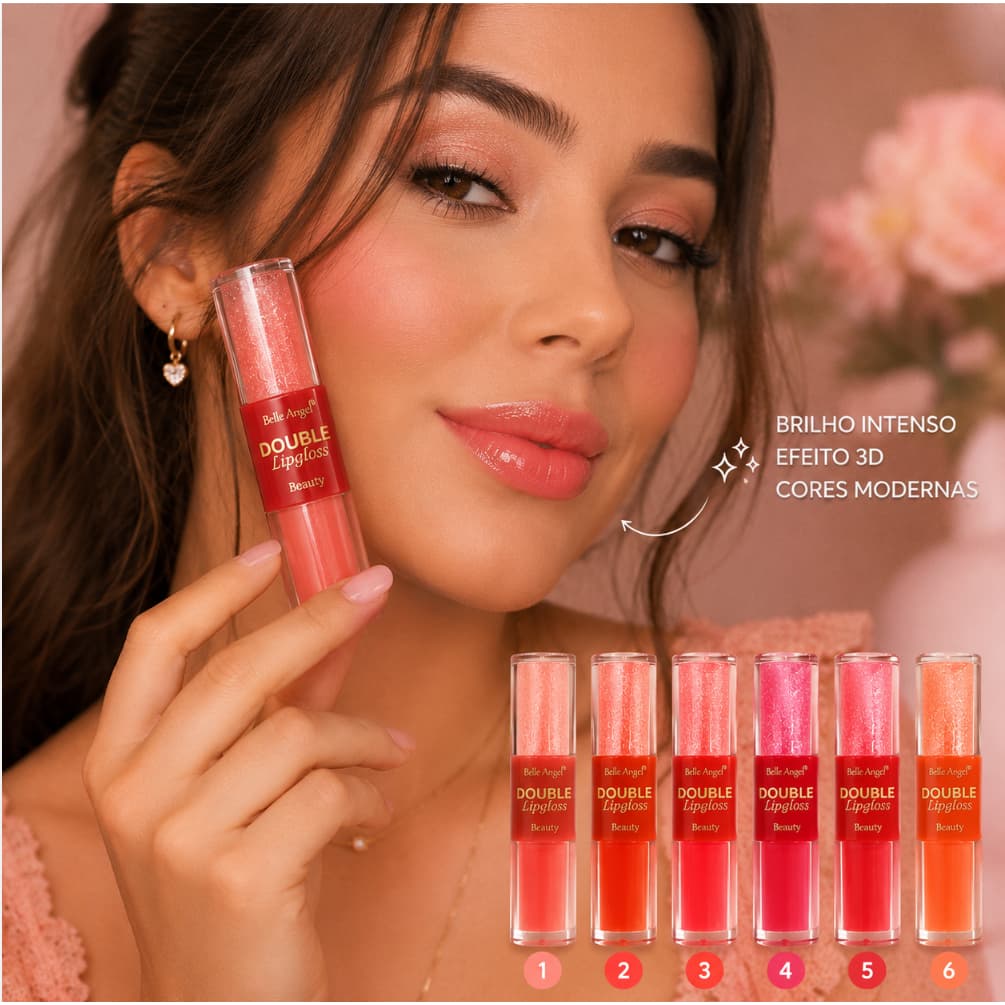 Gloss Duplo Belle Angel Double Lipgloss 2 em 1 – Efeito 3D, Brilho Intenso e Cores Variadas
