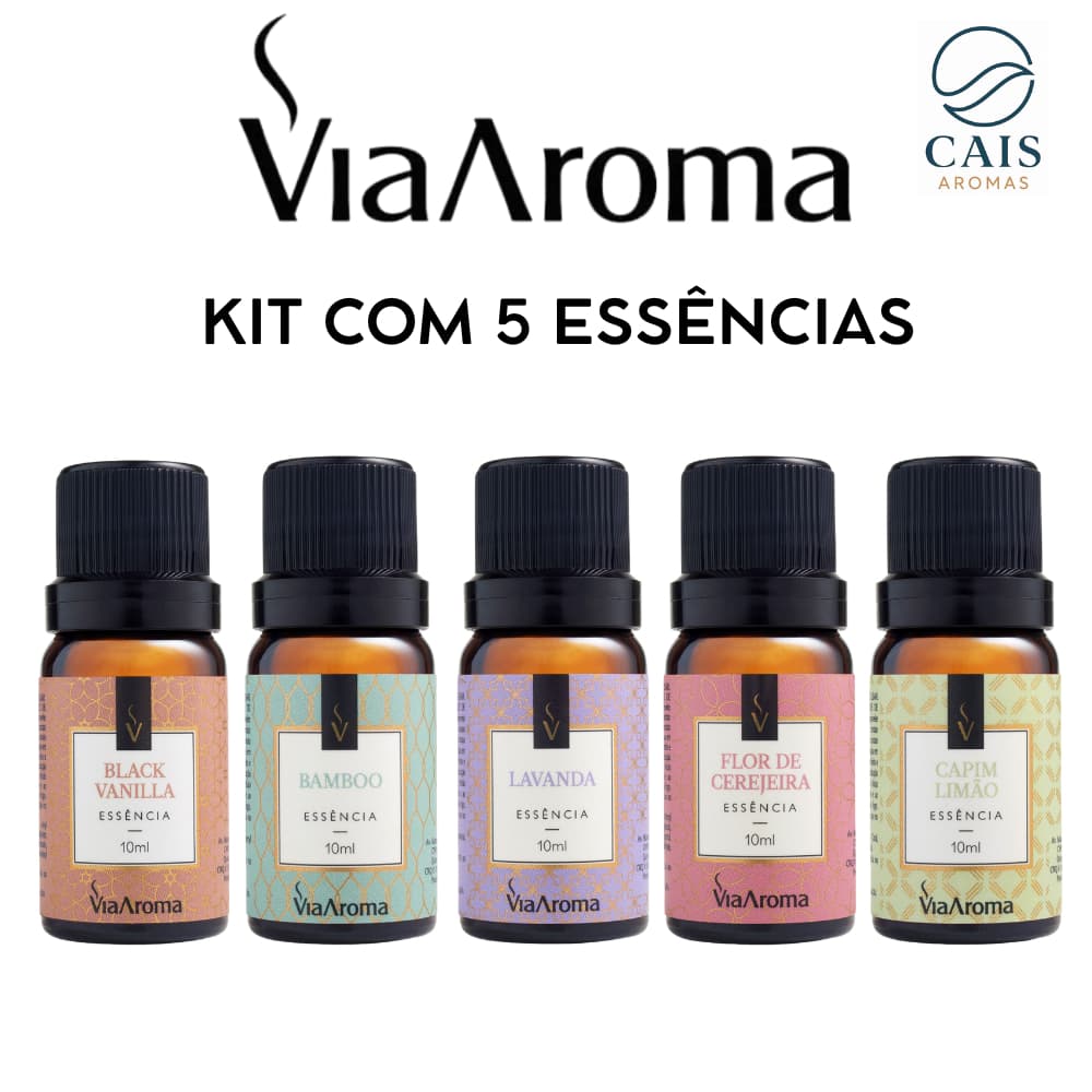 Kit 5 Essências Via Aroma 10ml para Aromatizador Difusor Elétrico Óleo Essencial Ambiente Aroma Casa