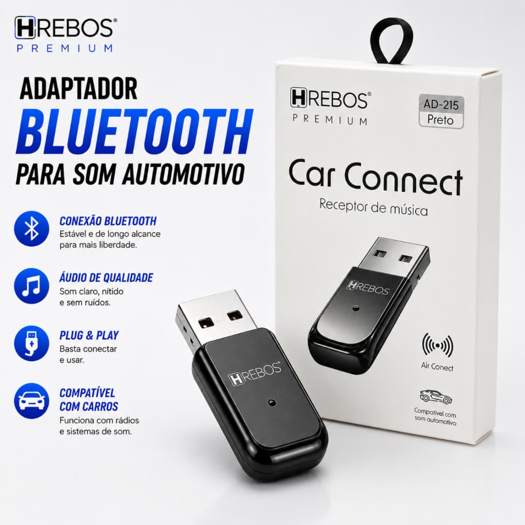 Adaptador Bluetooth USB para Carro Som Receptor Áudio Automotivo Car Connect