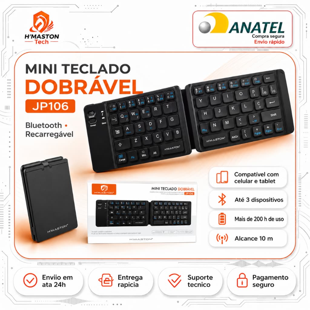 H'MASTON Teclado Para Tablet Teclado Bluetooth Kit Teclado e Mouse Sem Fio Mini Teclado Sem Fio Teclado Dobrável JP106